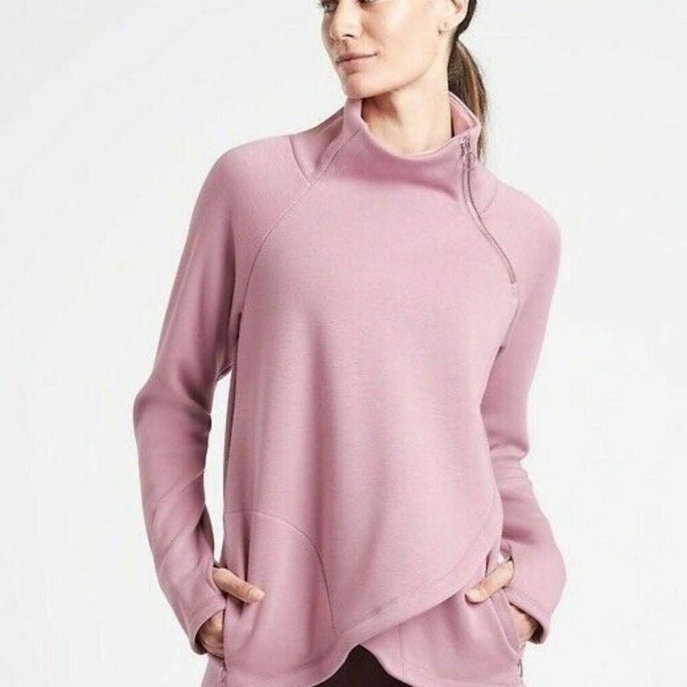 Athleta Women's Mauve Pink Asymmetrical Zip Fleece Pullover Athleisure Sweatshir